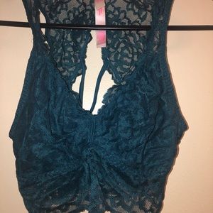 PINK lace bralette, teal, small
